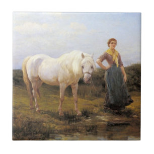 Country Woman Taking a Horse to Water Tile