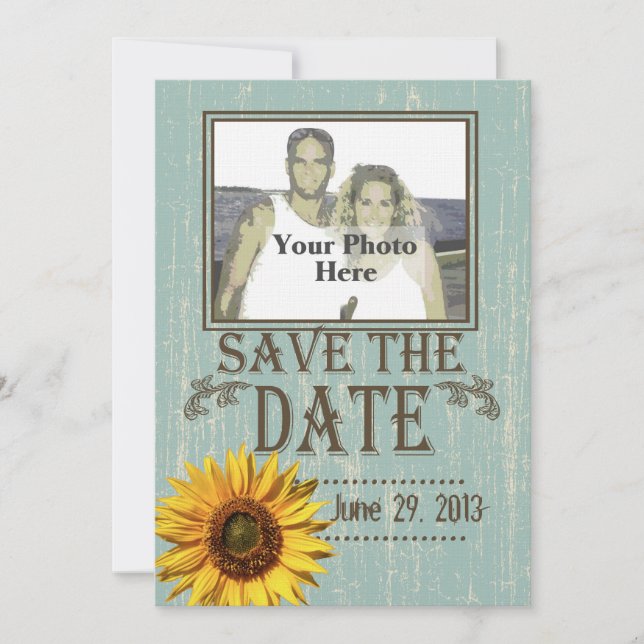 Country Wood and Sunflower Photo Save the Date (Front)