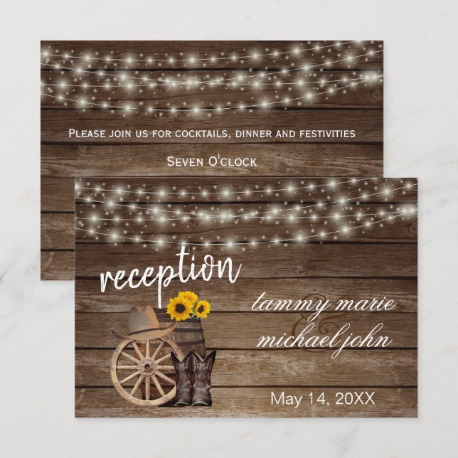 Country Wood Barrel Sunflowers - Reception Invitation (Front/Back)