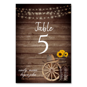 Country Wood Barrel Wedding with Sunflowers Table Number