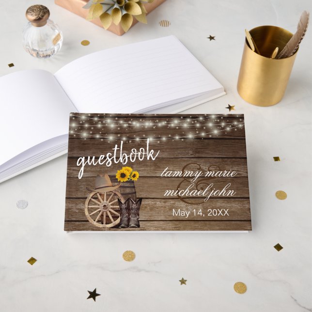 Country Wood Barrel with Sunflowers Guest Book (Front Open)