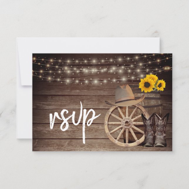 Country Wood Barrel with Sunflowers - RSVP Card (Front)