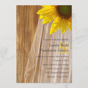 Country Wood Bridal Veil Sunflower Wedding Invite