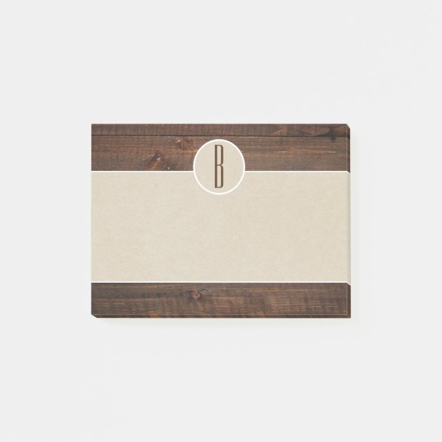 Country Wood & Brown Kraft Rustic Monogram Initial Post-it Notes (Front)