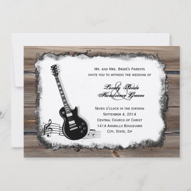 Country Wood Electric Guitar Music Wedding Invite (Front)