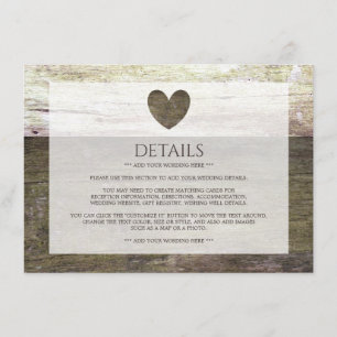 Country Wood Heart Wedding Detail Enclosure Card