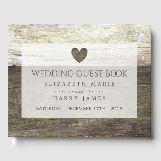 Country Wood Heart Wedding Guest Book (Front)