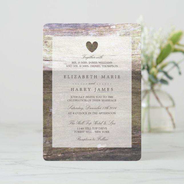 Country Wood Heart Wedding Invitation (Standing Front)