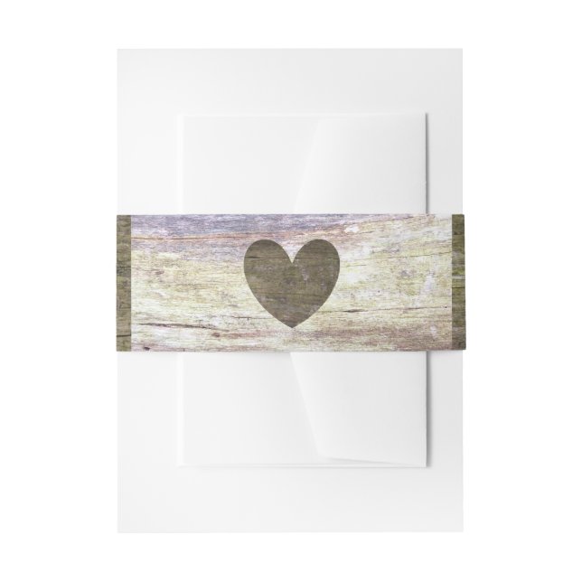 Country Wood Heart Wedding Invitation Belly Band (Front Example)