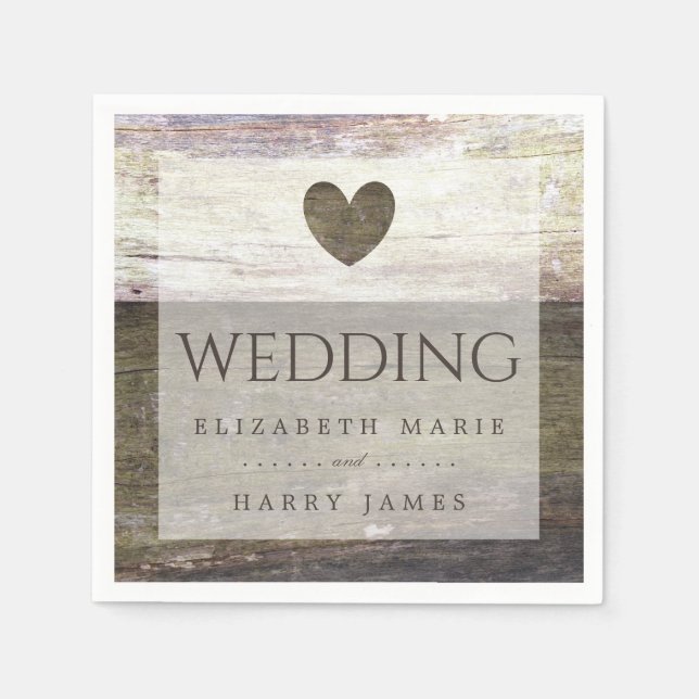 Country Wood Heart Wedding Napkin (Front)