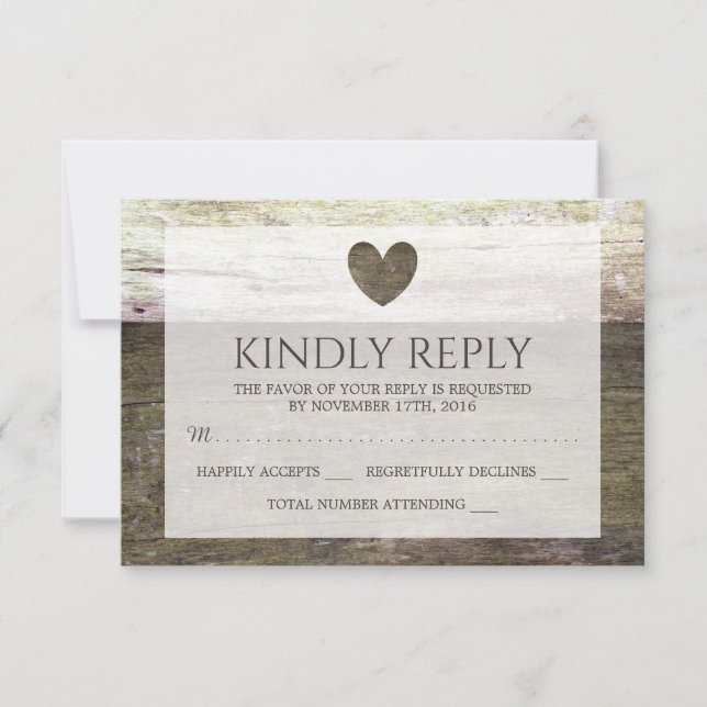 Country Wood Heart Wedding RSVP (Front)