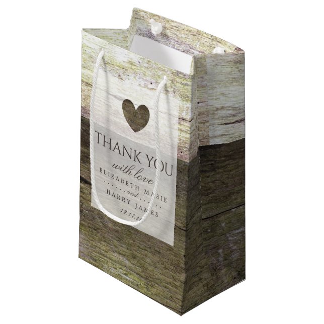 Country Wood Heart Wedding Small Gift Bag (Front Angled)