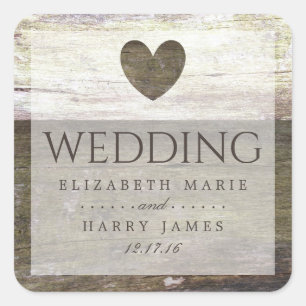 Country Wood Heart Wedding Square Sticker