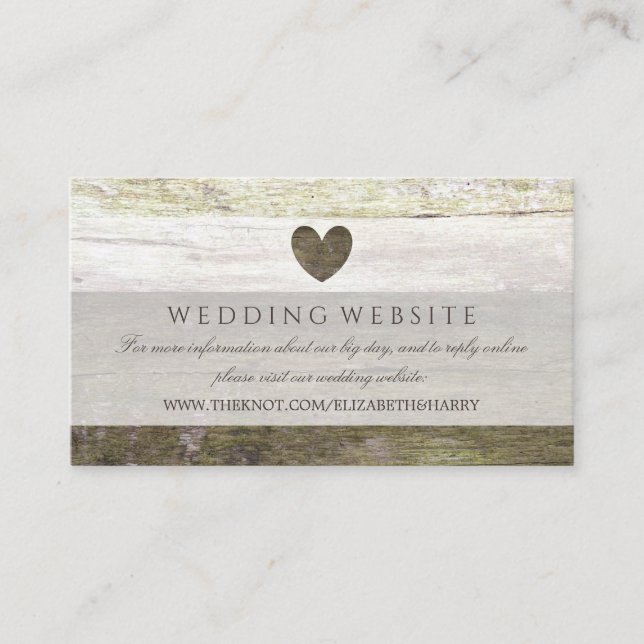 Country Wood Heart Wedding Website Enclosure Card (Front)