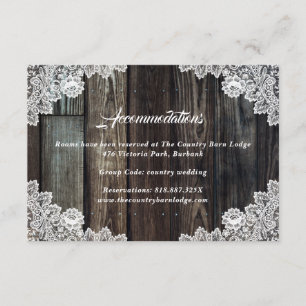Country Wood Lace Wedding Hotel Accommodation Card