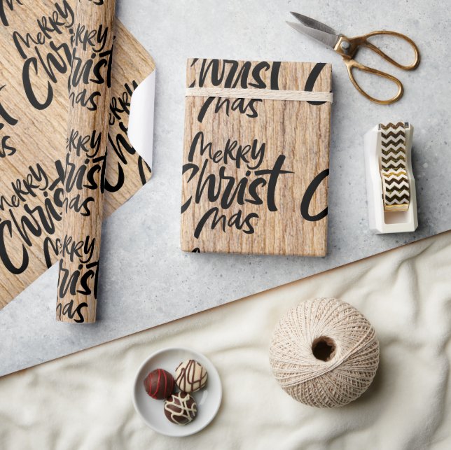 Country Wood Merry Christmas Christian Religious Wrapping Paper (Crafts)