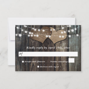 Country Wood String Lights Wedding RSVP Card