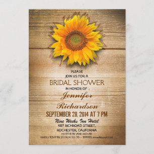 country wood sunflower bridal shower invitation