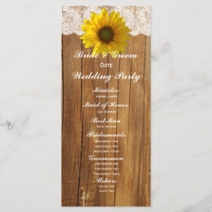 Country Wood Sunflower Lace Wedding Program Programme
