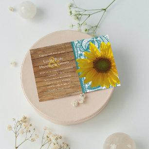 Country Wood Sunflower Teal Lace Wedding Invite