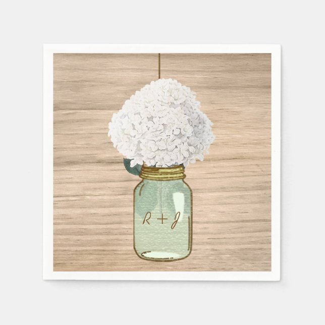Country Wooden Rustic Mason Jar Hydrangea Napkin (Front)