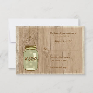 Country Wooden Rustic Mason Jar Wedding RSVP Card