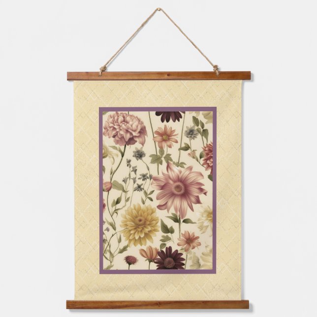 Country yellow floral  faux textured pattern hanging tapestry (Front)