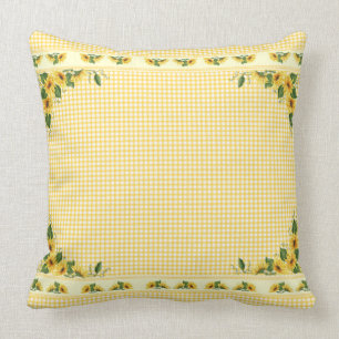 Country Yellow Gingham Sunflowers Cushion
