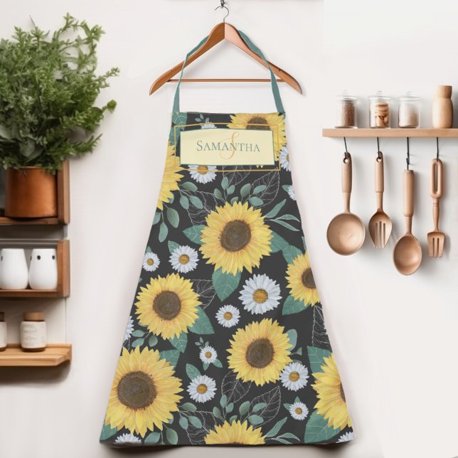 Country Yellow Sunflower Womens Name Apron (Indulge in the sunflower charm of our Womens apron.  Cook in style and let your name shine!)