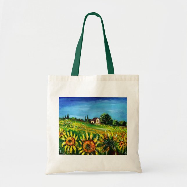 COUNTRYSIDE AND SUNFLOWERS IN TUSCANY - TOTE BAG (Front)