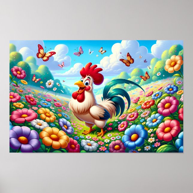 Countryside Charm: Rooster's Floral Haven Nursery  Poster (Front)