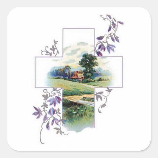 Countryside Christian Cross Square Sticker (Front)