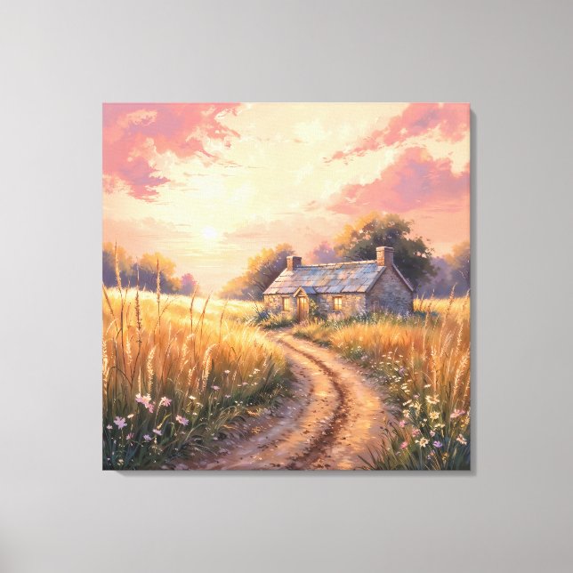 Countryside Cottage - Painterly Style Landscape  Canvas Print (Front)