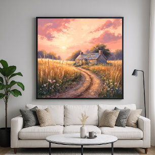 Countryside Cottage - Painterly Style Landscape Poster