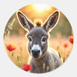Countryside donkey curious eyes peaceful art classic round sticker
