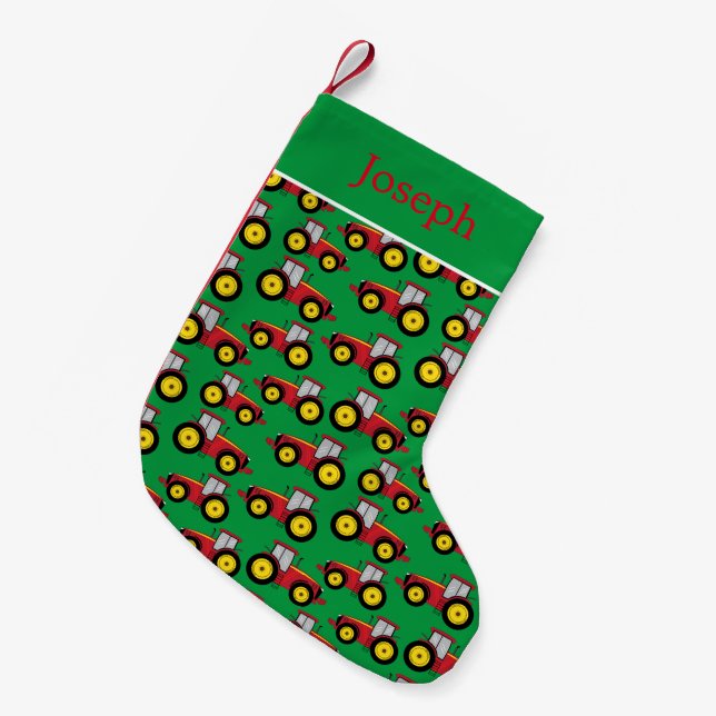 Countryside Farmer Cute Tractors Farming Pattern Small Christmas Stocking (Front (Hanging))