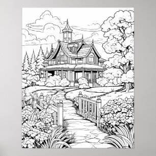 Countryside Farmhouse Colouring Poster