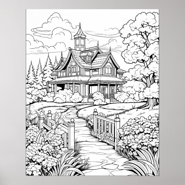 Countryside Farmhouse Colouring Poster (Front)