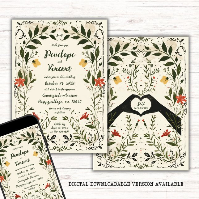 Countryside Handwritten Boho Floral Wedding Invitation (Creator Uploaded)