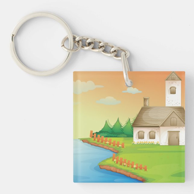 Countryside House by the Lake Key Ring (Front)