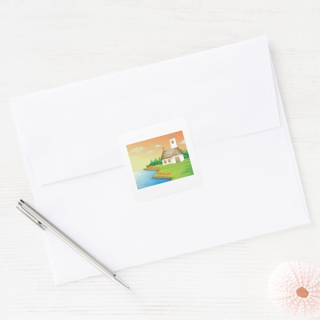 Countryside House by the Lake Square Sticker (Creator Uploaded)