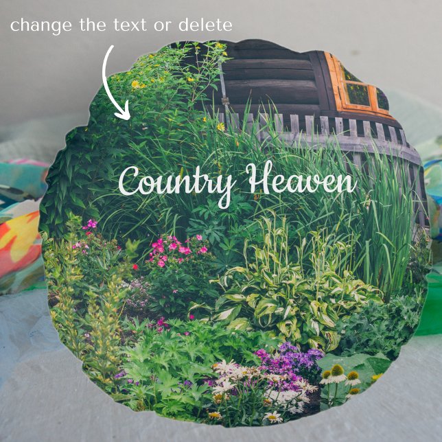 Countryside house with a colourful garden round cushion (Creator Uploaded)