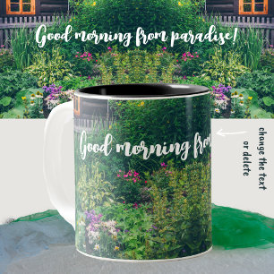 Countryside house with a colourful garden Two-Tone coffee mug