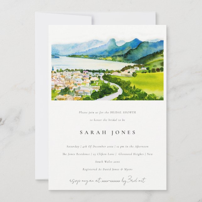 Countryside Lake Village Landscape Bridal Shower Invitation (Front)