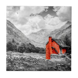 Countryside Landscape Black and White Photography Tile