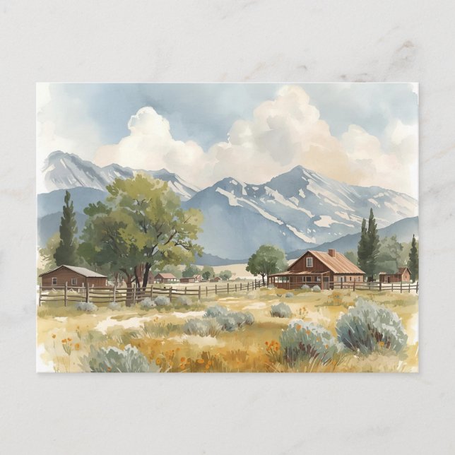 Countryside Landscape Cabin with Mountain View Postcard (Front)