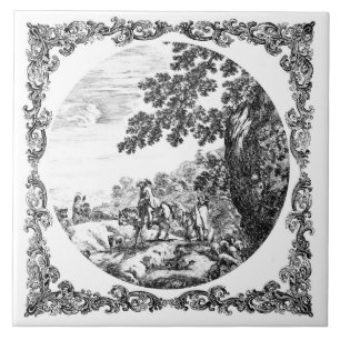 Countryside Landscape Vintage Delft Black & White Tile