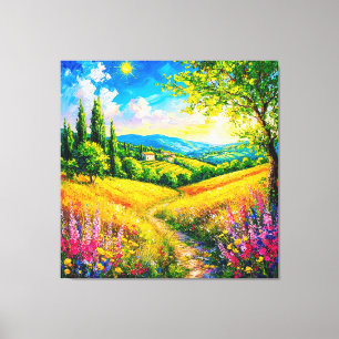 Countryside Landscape With Flowers Canvas Print