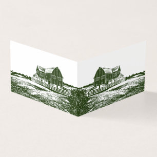 Countryside landscape woodcut style farm house