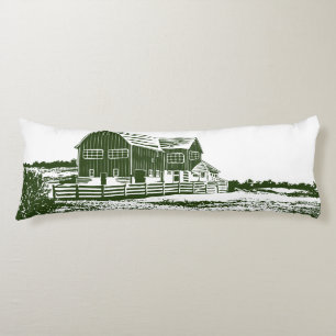 Countryside landscape woodcut style farm house body cushion